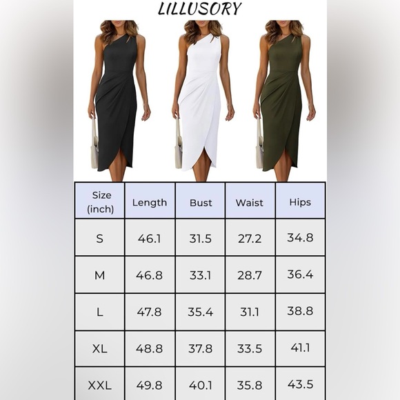 LILLUSORY Women's One Shoulder Sleeveless Cutout Ruched Wrap Slit Midi Dress - Picture 5 of 8